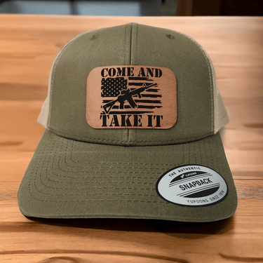Come and Take It American Flag AR Leather Patch Trucker Hat - Trucker Hat - Charm and Char